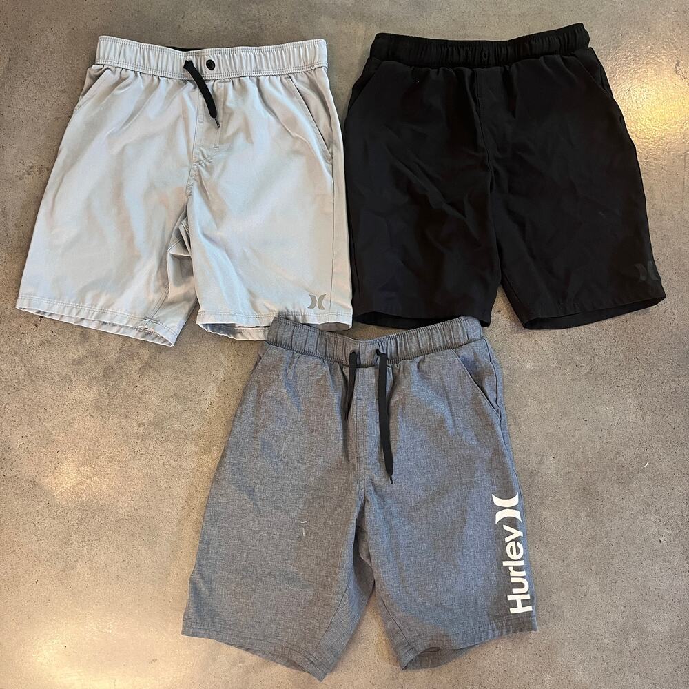 Hurley Gray Black Charcoal active dry shorts 3 piece bundle boys size 10/12